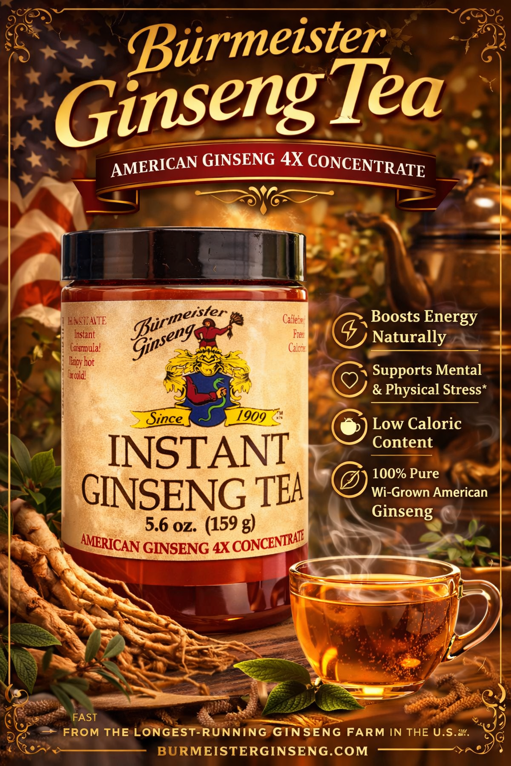 American Ginseng Instant Tea 西洋参浓缩饮料 5.6 oz (50 servings)