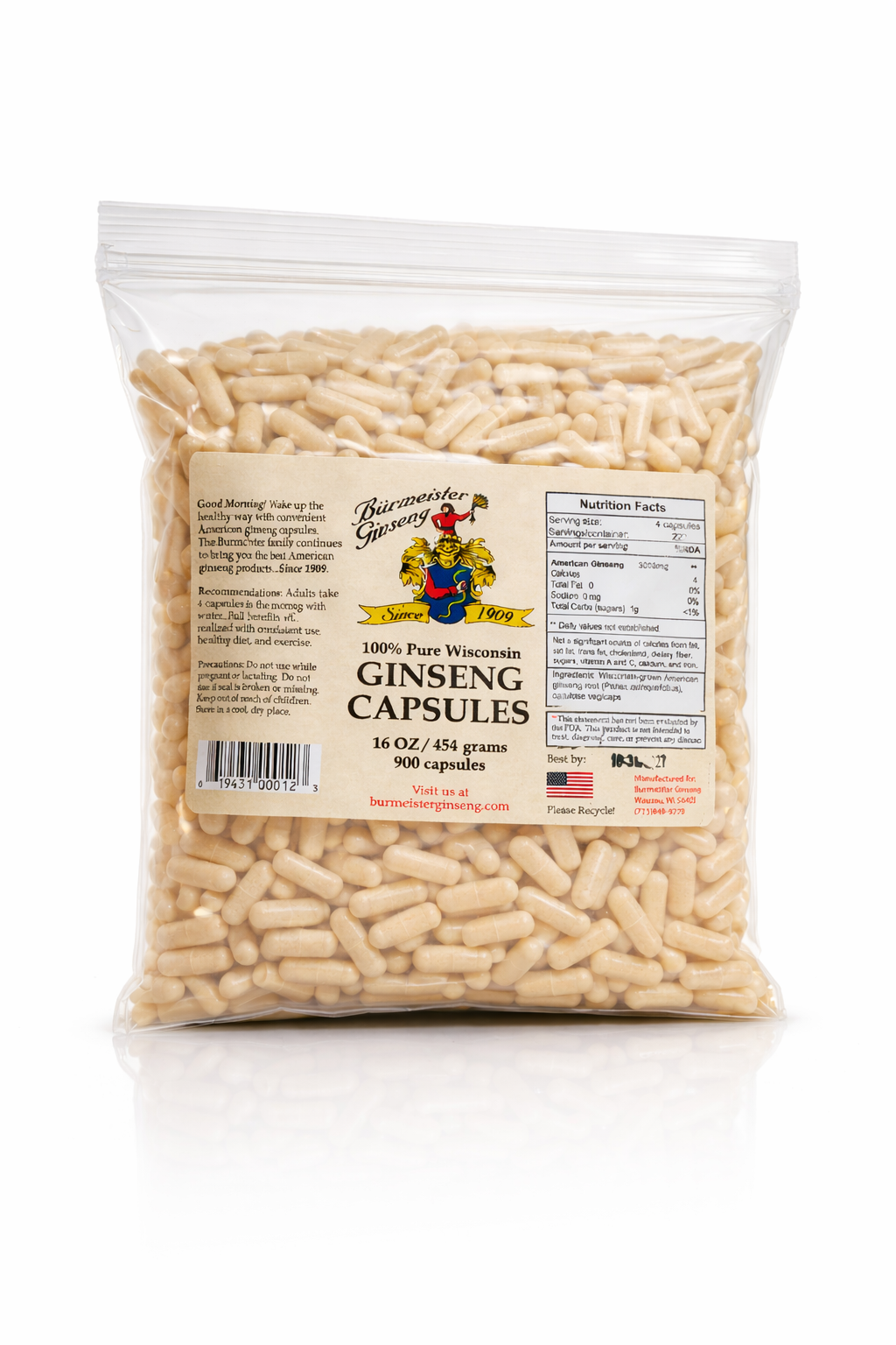 1/2 lbs WI-Grown American Ginseng Capsules 西洋参丸  (454 count, 500mg vegicaps) - Wholesale