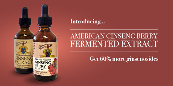 American Ginseng berry extract, fermented, 2 oz dropper bottle, 60 ml, 30 servings