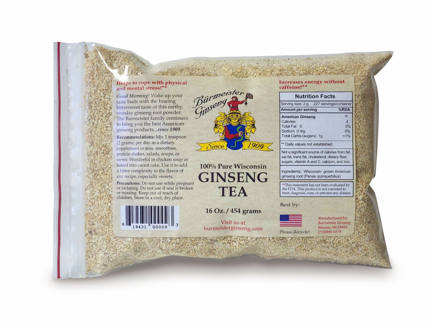 Ginseng Loose Tea, 1 lb Pure American Wisconsin Ginseng