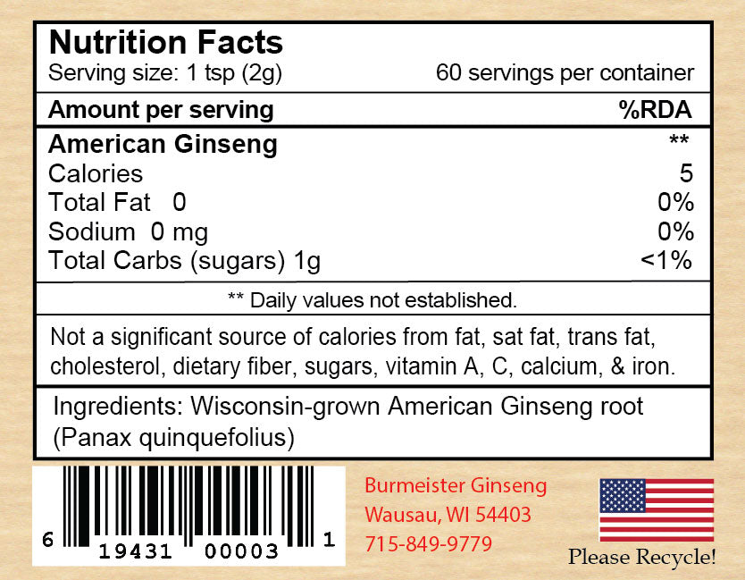 Burmeister Ginseng Powder 4.2 oz Nutrition Facts