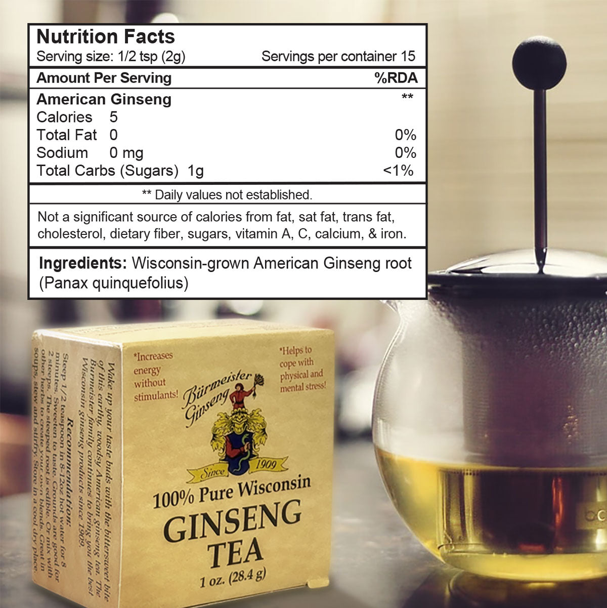 Burmeister Ginseng Loose Tea Carton Nutrition Facts 